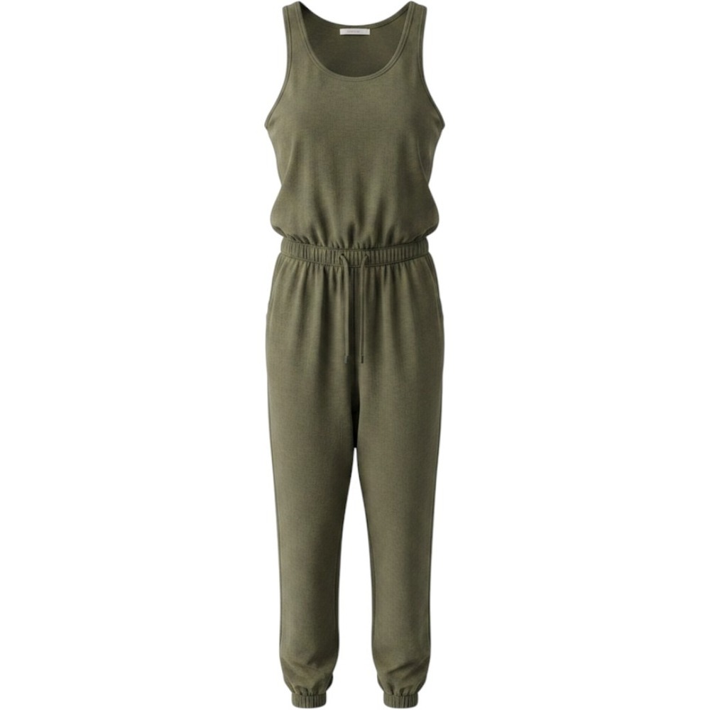 Universal Thread Olive Green Cotton Sleeveless Jogger Jumpsuit Medium Tassel Tie